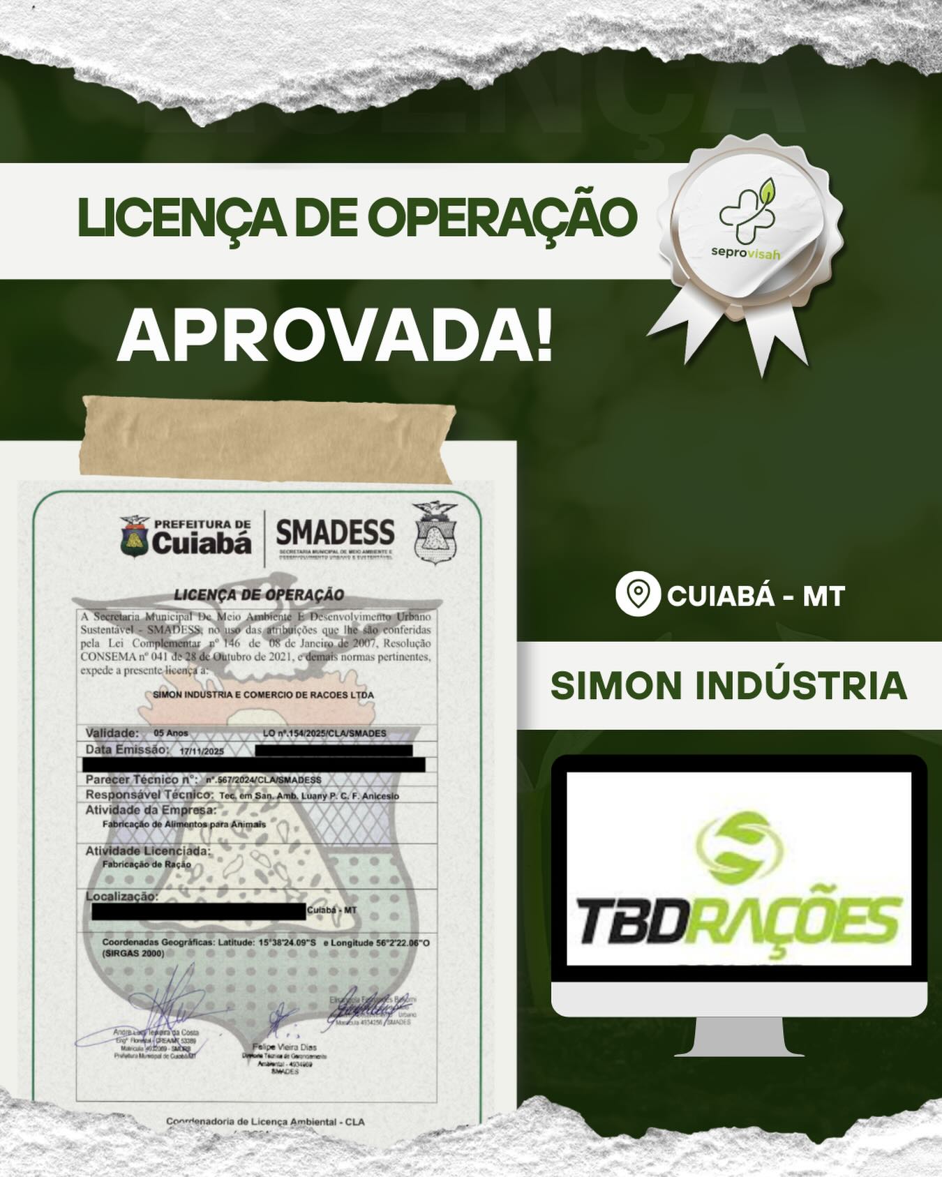 Um carinho especial por esse cliente! ✨
Um dos nossos primeiros clientes e toda mudança necessária nos órgãos competentes sempre nos chamam.
Dessa vez renovação de LO ✅
Agradecemos a confiança 🙏🏻