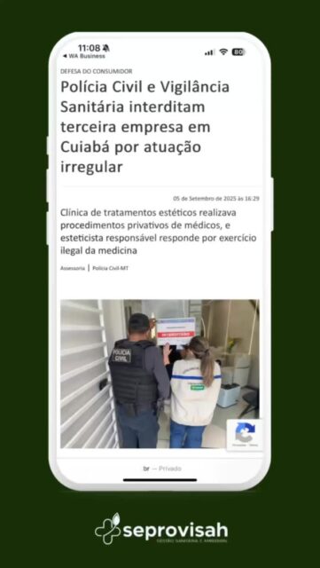 Empresas têm sido interditadas pela Vigilância Sanitária e Polícia Civil por realizarem procedimentos fora da lei.
A falta de alvará, licenciamento e regularização coloca em risco pacientes e o próprio negócio.
No fim, o prejuízo vem, e aí… vale a pena correr esse risco? 🚨